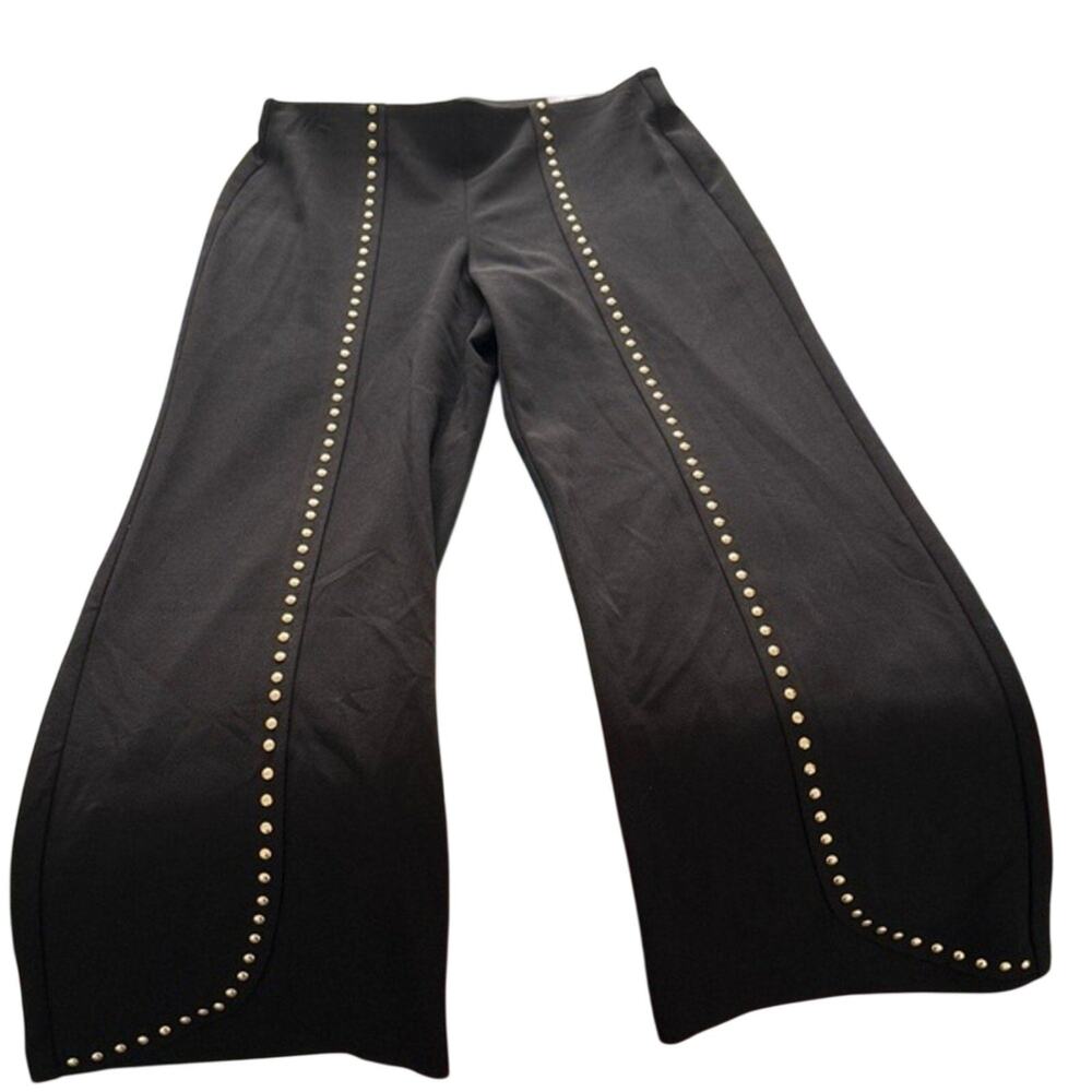 INC International Concepts Black Wide Leg Pants Womens PS NWT Gold Studded